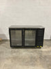 Pre- Owned Krowne Metal 60" Self-Contained Two Door Back Bar Cooler Glass With Black Vinyl Doors, Stainless Steel Top