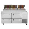 Turbo Air 67" TPR-67SD-D4-N Refrigerated Pizza Prep Table